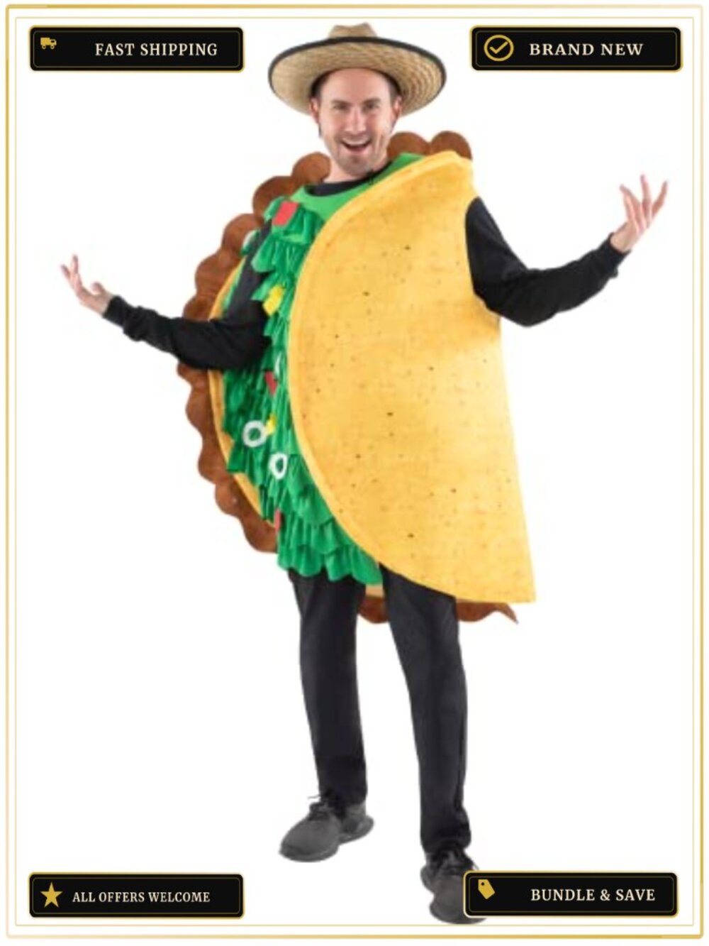 Adult Taco Costume Jumpsuit 100% Polyester Halloween Dress Up Party